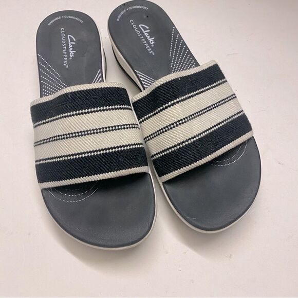 Clarks cloudsteppers comfort slip on sandals slides Arla Hollis Black stretchy 9 - Picture 3 of 11
